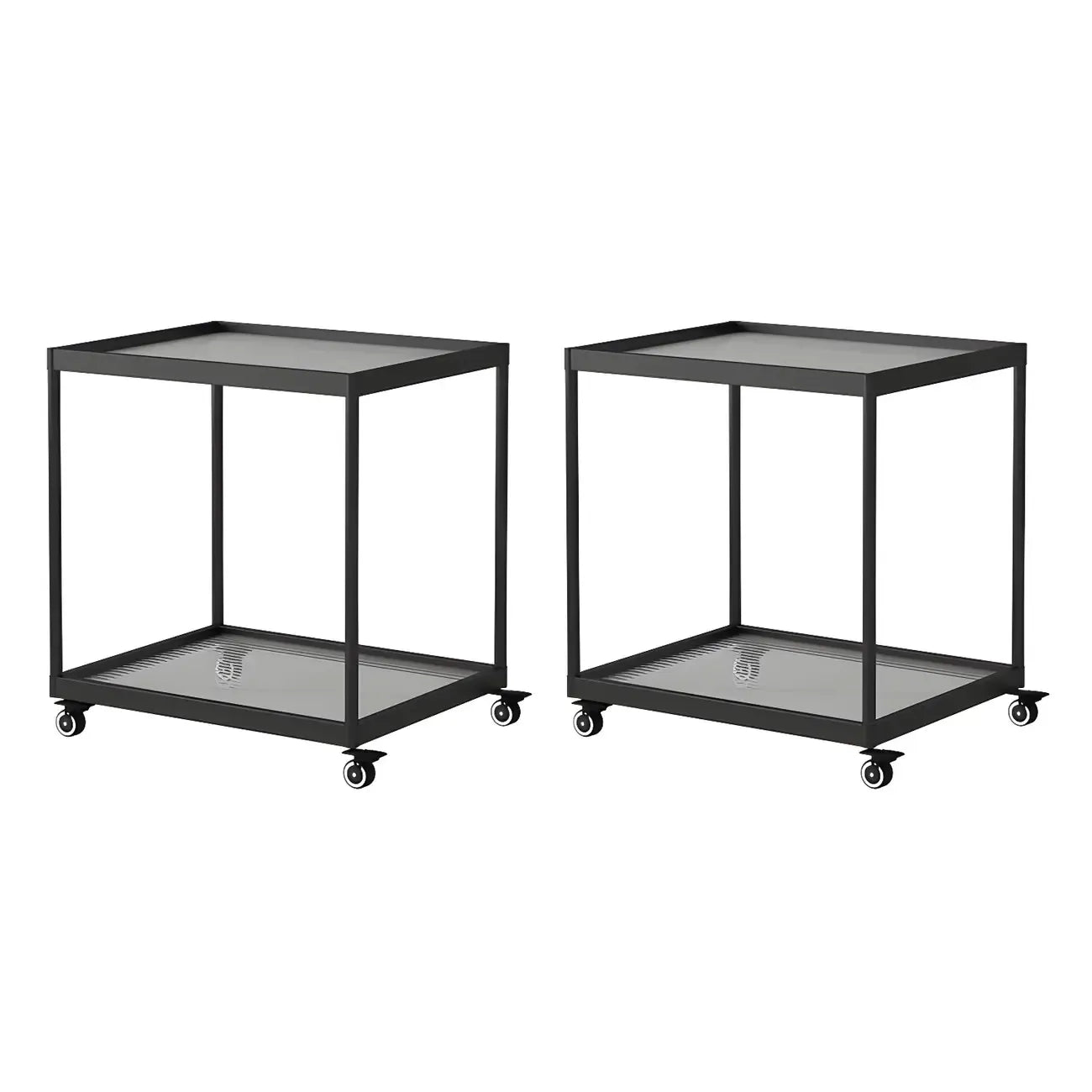 Gold Glass Rectangular Top Shelf Side Table on Wheels