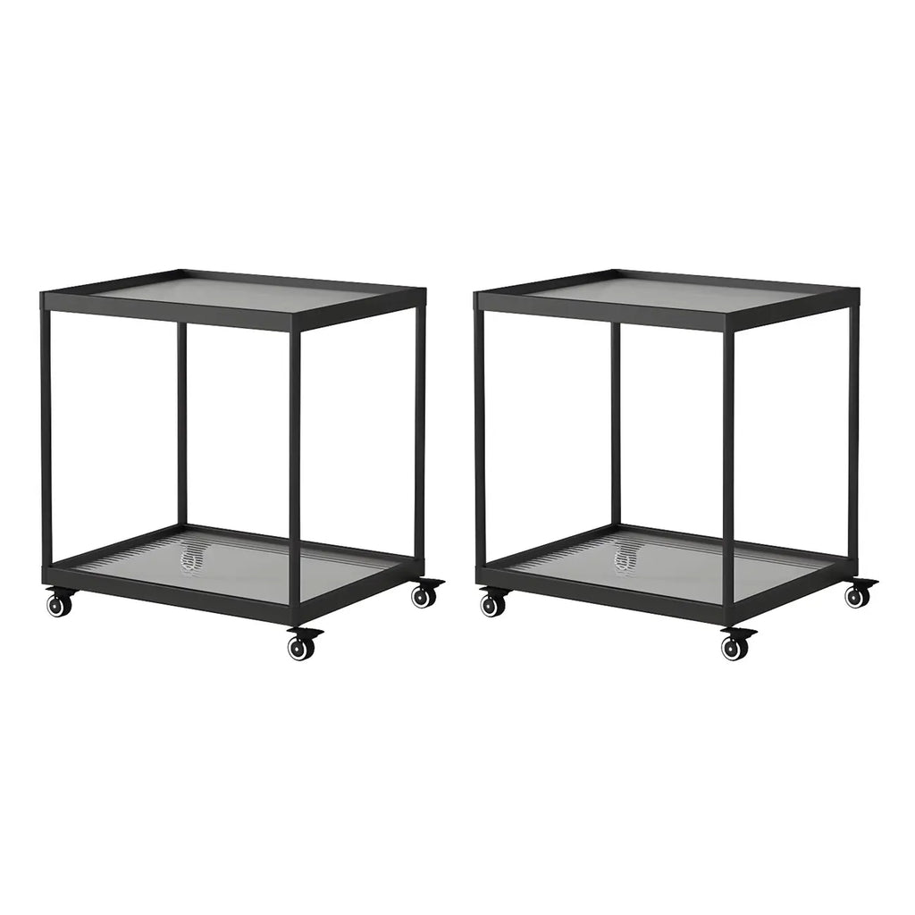 Gold Glass Rectangular Top Shelf Side Table on Wheels