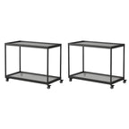 Gold Glass Rectangular Top Shelf Side Table on Wheels