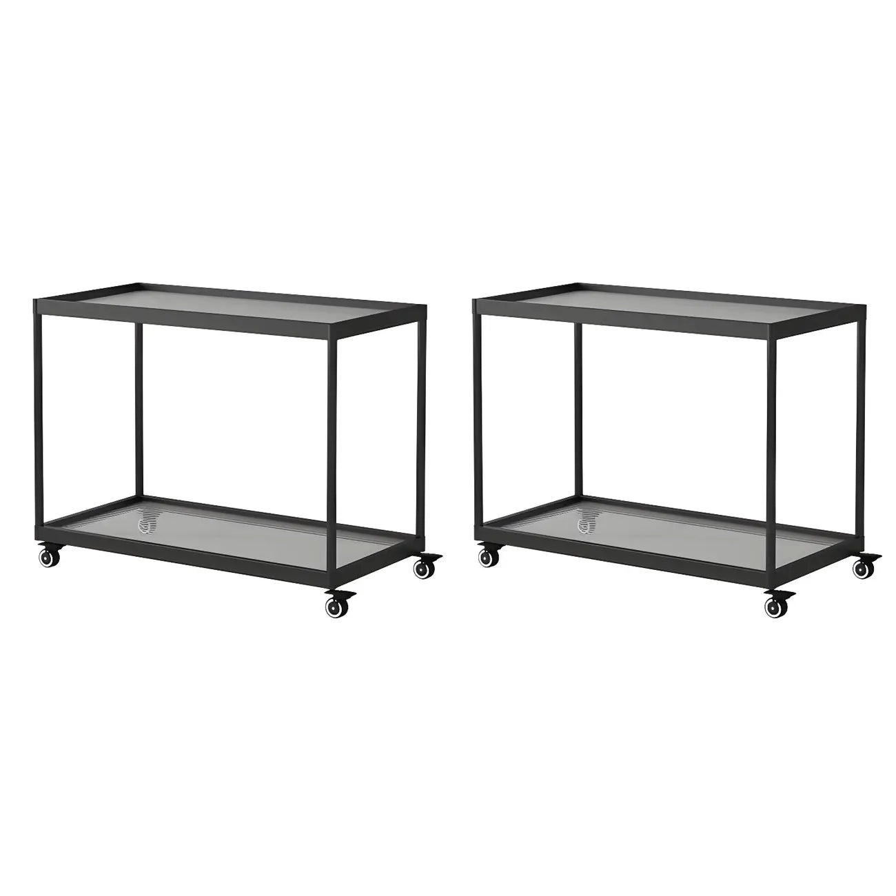 Gold Glass Rectangular Top Shelf Side Table on Wheels