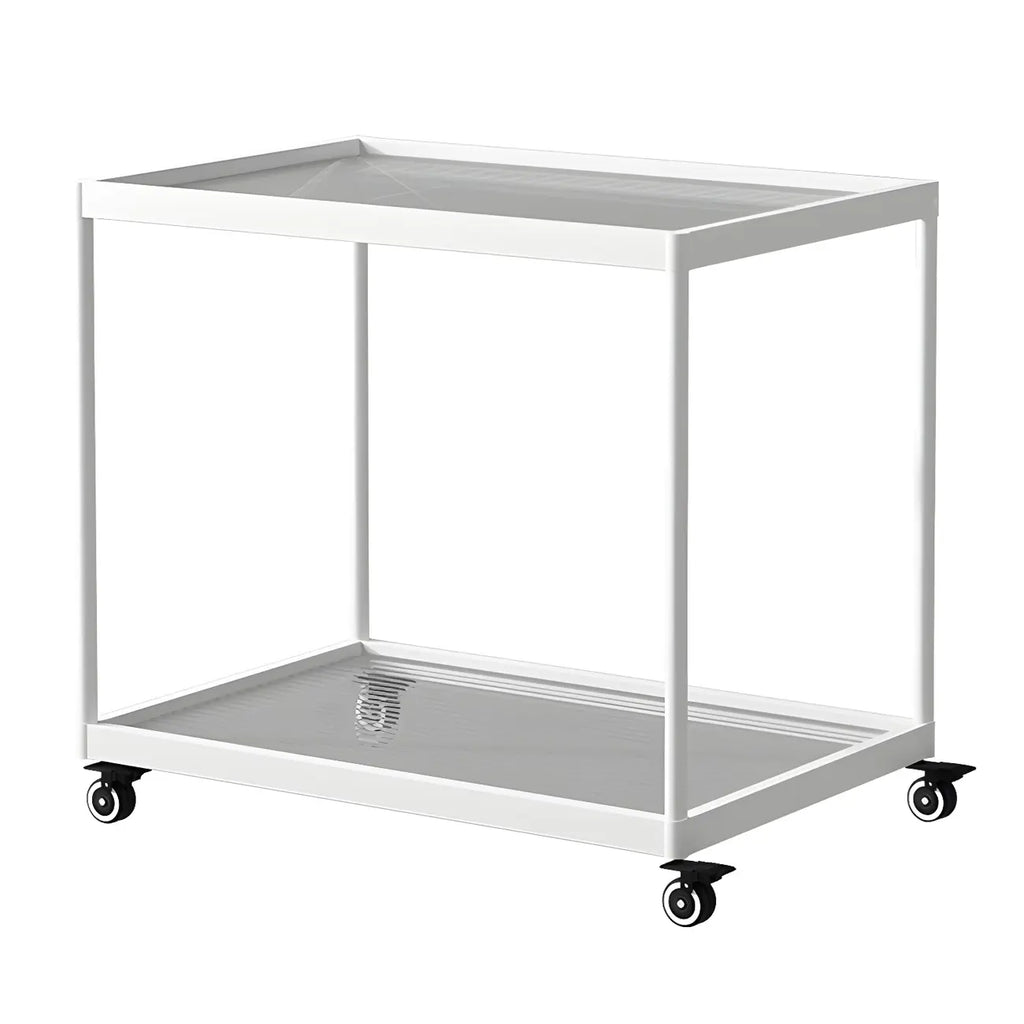 Gold Glass Rectangular Top Shelf Side Table on Wheels