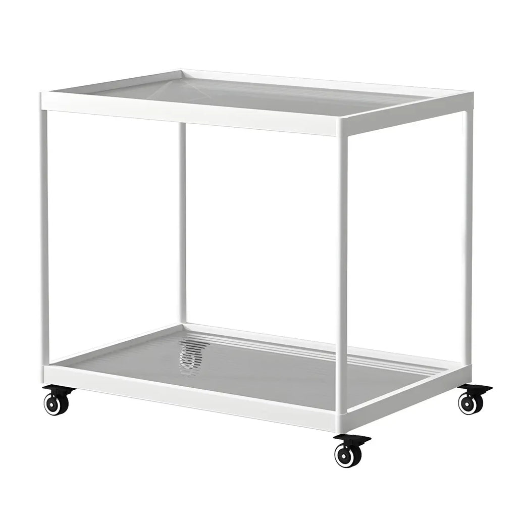 Gold Glass Rectangular Top Shelf Side Table on Wheels