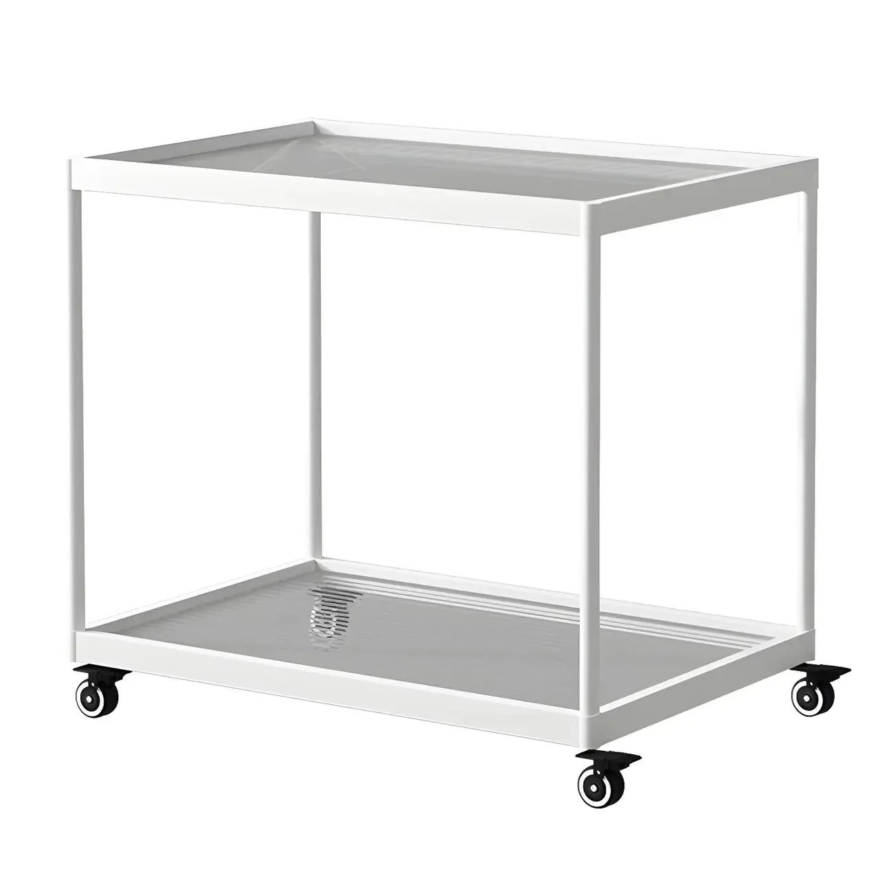 Gold Glass Rectangular Top Shelf Side Table on Wheels