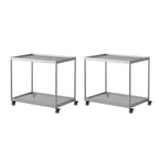 Gold Glass Rectangular Top Shelf Side Table on Wheels