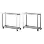 Gold Glass Rectangular Top Shelf Side Table on Wheels