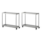 Gold Glass Rectangular Top Shelf Side Table on Wheels