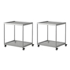 Gold Glass Rectangular Top Shelf Side Table on Wheels
