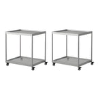 Gold Glass Rectangular Top Shelf Side Table on Wheels