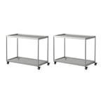 Gold Glass Rectangular Top Shelf Side Table on Wheels