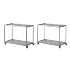 Gold Glass Rectangular Top Shelf Side Table on Wheels