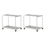 Gold Glass Rectangular Top Shelf Side Table on Wheels