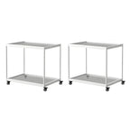 Gold Glass Rectangular Top Shelf Side Table on Wheels