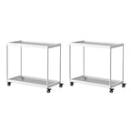 Gold Glass Rectangular Top Shelf Side Table on Wheels