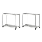 Gold Glass Rectangular Top Shelf Side Table on Wheels