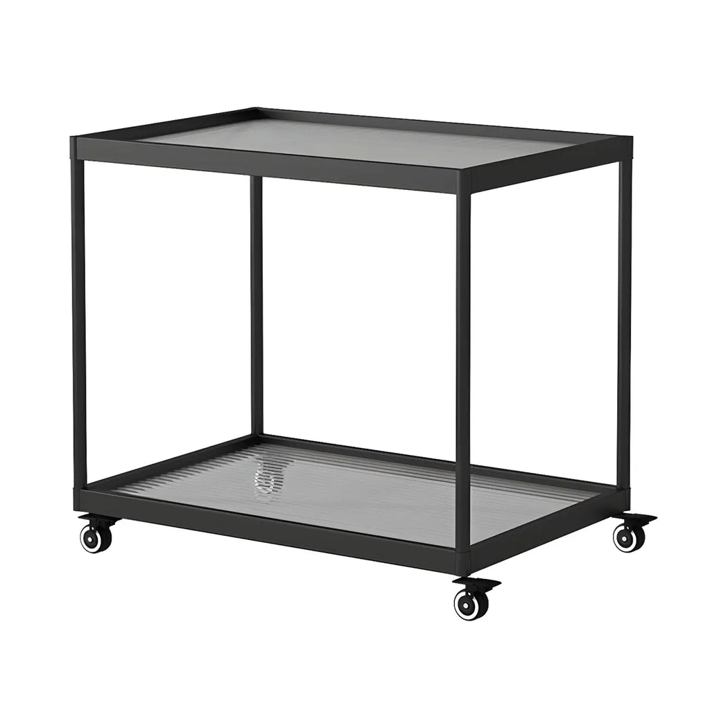 Gold Glass Rectangular Top Shelf Side Table on Wheels