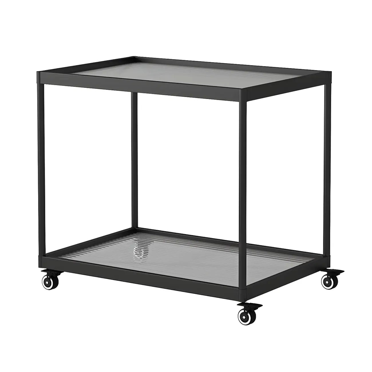 Gold Glass Rectangular Top Shelf Side Table on Wheels