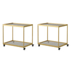 Gold Glass Rectangular Top Shelf Side Table on Wheels