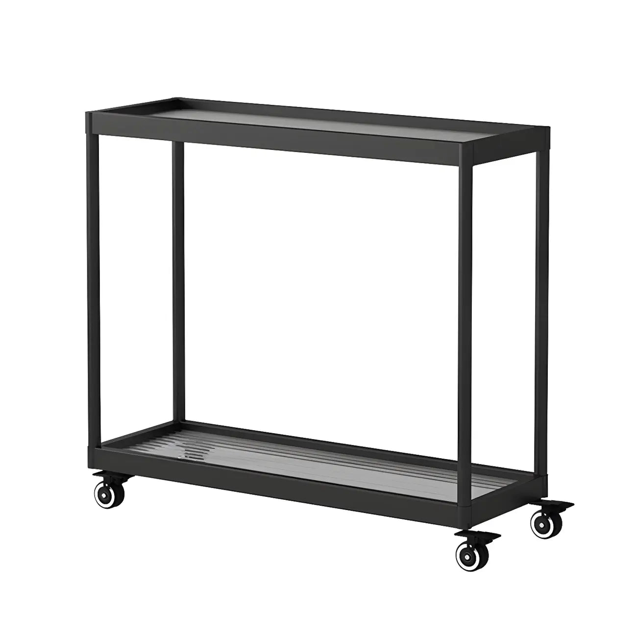 Gold Glass Rectangular Top Shelf Side Table on Wheels
