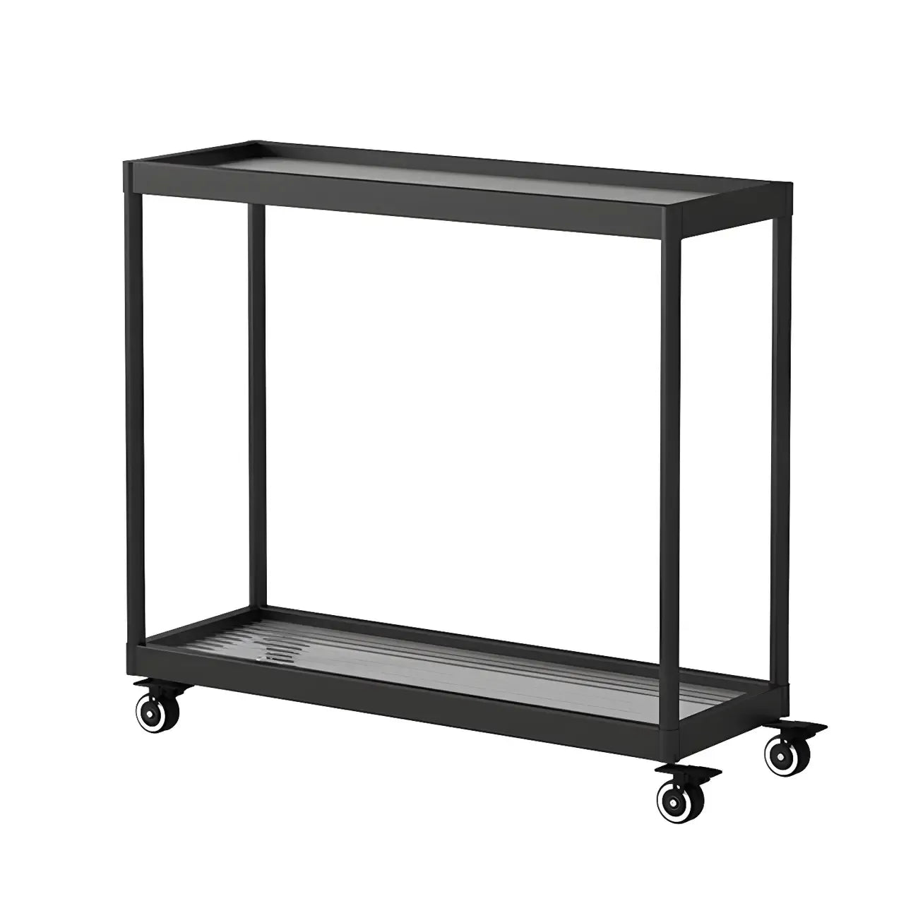Gold Glass Rectangular Top Shelf Side Table on Wheels