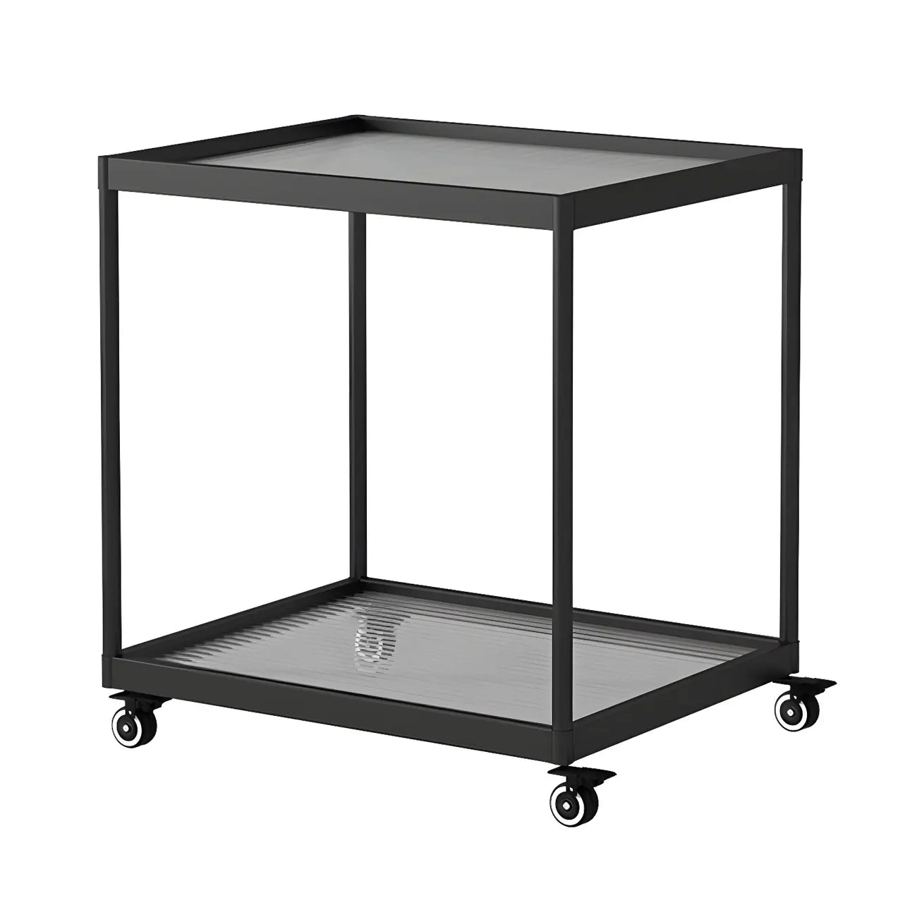 Gold Glass Rectangular Top Shelf Side Table on Wheels