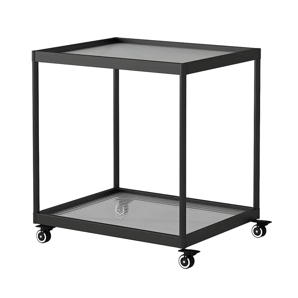 Gold Glass Rectangular Top Shelf Side Table on Wheels