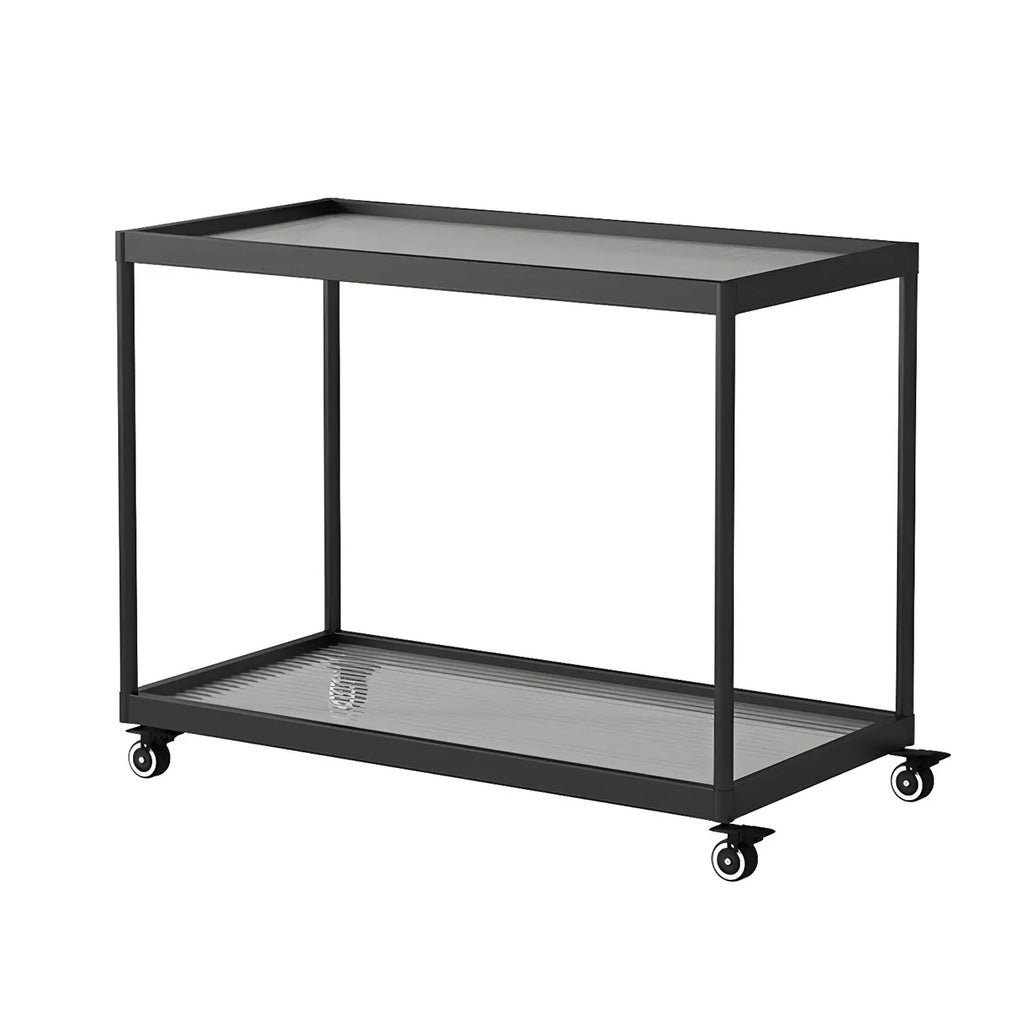 Gold Glass Rectangular Top Shelf Side Table on Wheels
