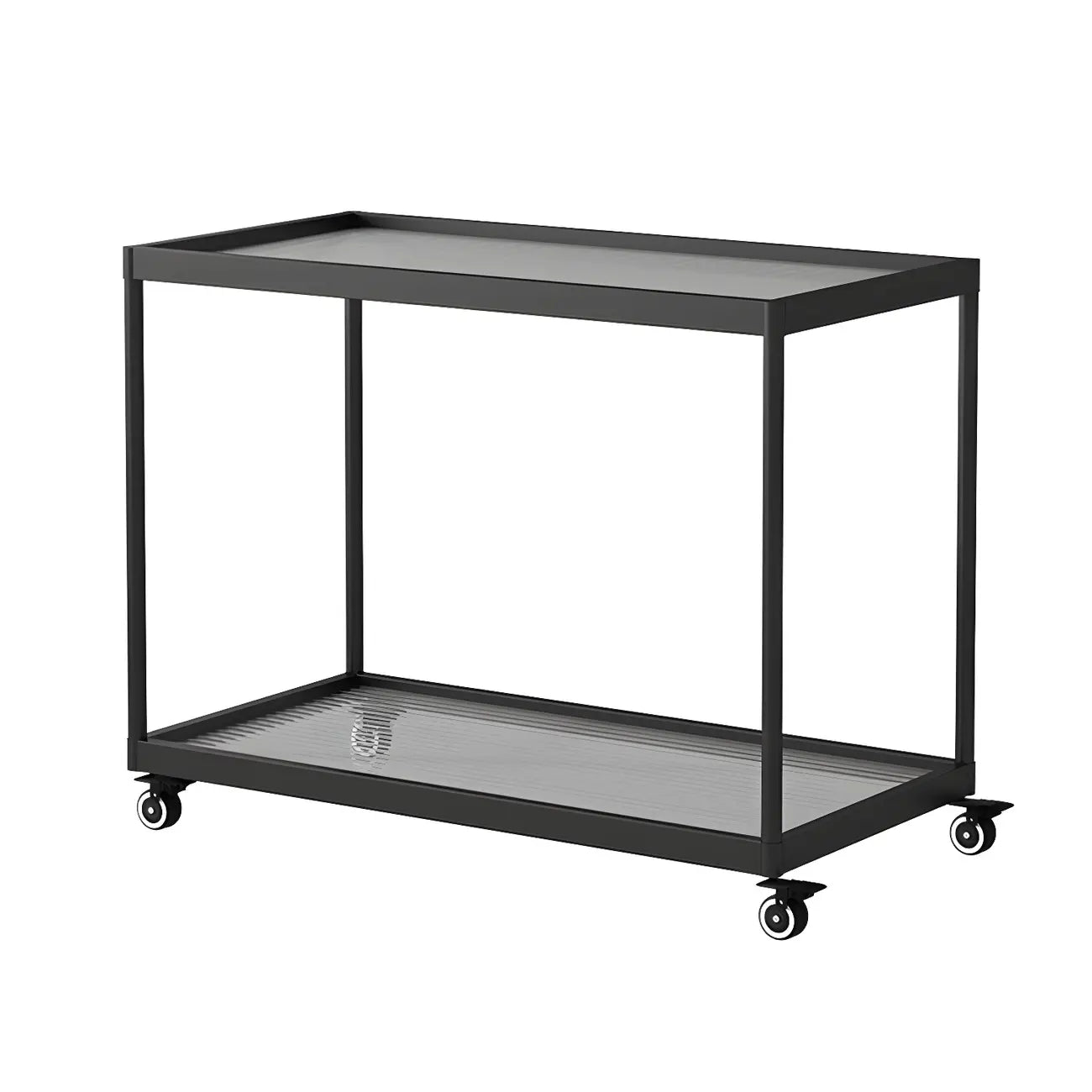 Gold Glass Rectangular Top Shelf Side Table on Wheels