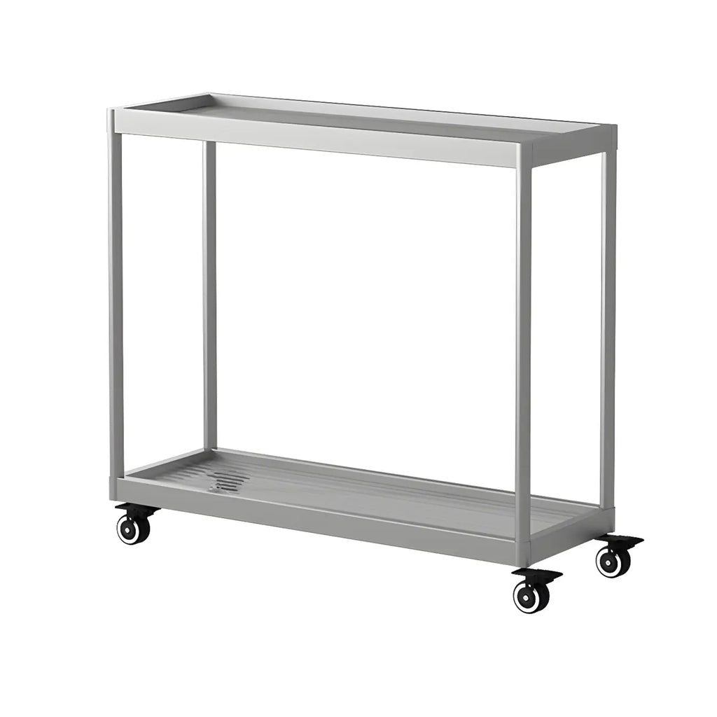 Gold Glass Rectangular Top Shelf Side Table on Wheels