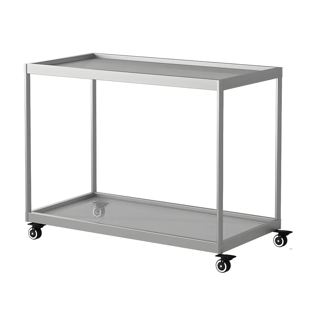 Gold Glass Rectangular Top Shelf Side Table on Wheels