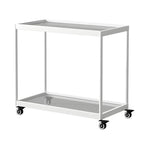 Gold Glass Rectangular Top Shelf Side Table on Wheels