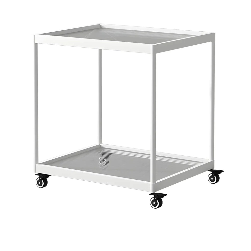 Gold Glass Rectangular Top Shelf Side Table on Wheels