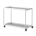 Gold Glass Rectangular Top Shelf Side Table on Wheels