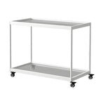 Gold Glass Rectangular Top Shelf Side Table on Wheels