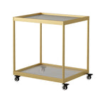 Gold Glass Rectangular Top Shelf Side Table on Wheels