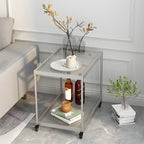 Gold Glass Rectangular Top Shelf Side Table on Wheels