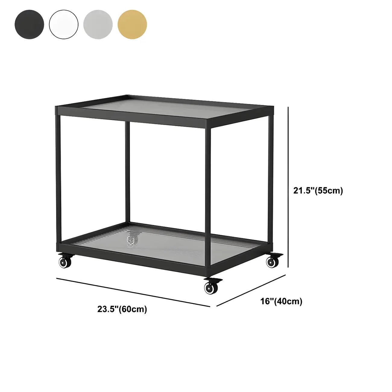 Gold Glass Rectangular Top Shelf Side Table on Wheels
