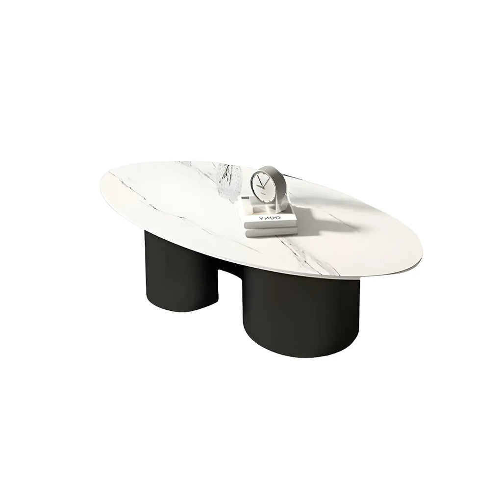 Modern Oval Glass Top Metal Base Coffee Table