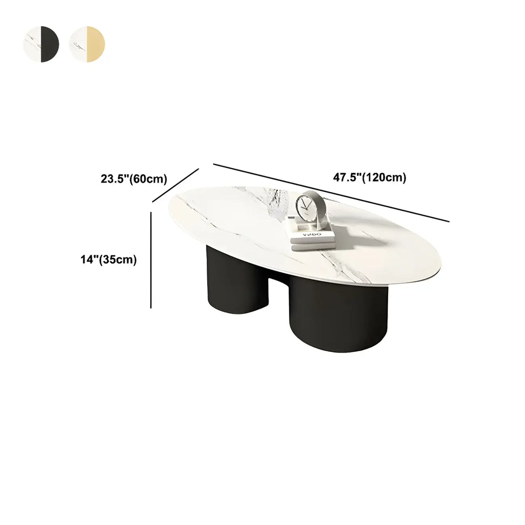 Modern Oval Glass Top Metal Base Coffee Table