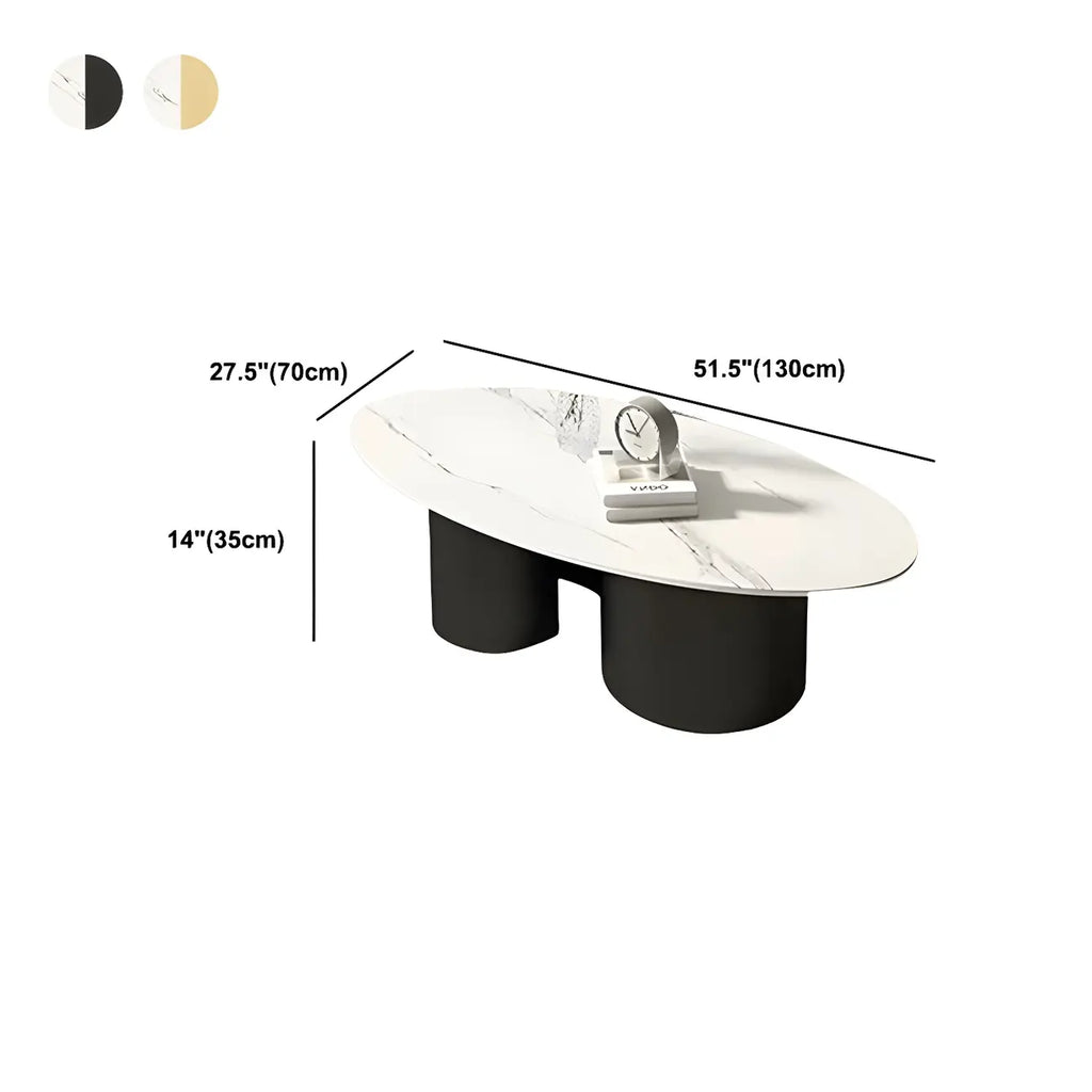 Modern Oval Glass Top Metal Base Coffee Table