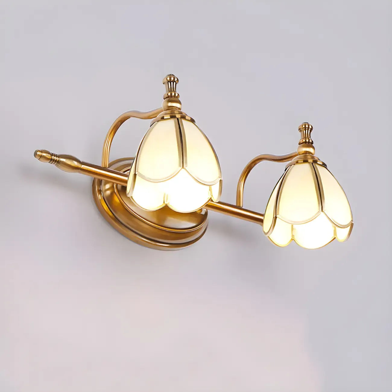 3-Light Vintage Brass Floral Bathroom Vanity Light