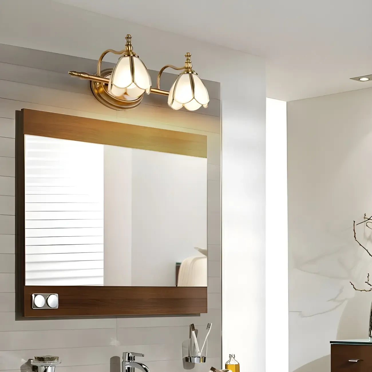 3-Light Vintage Brass Floral Bathroom Vanity Light