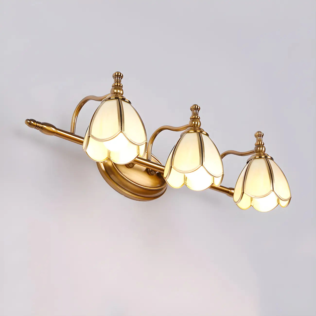 3-Light Vintage Brass Floral Bathroom Vanity Light