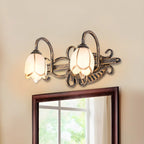 Antique Brass Flower Glass Vintage Bathroom Vanity Light