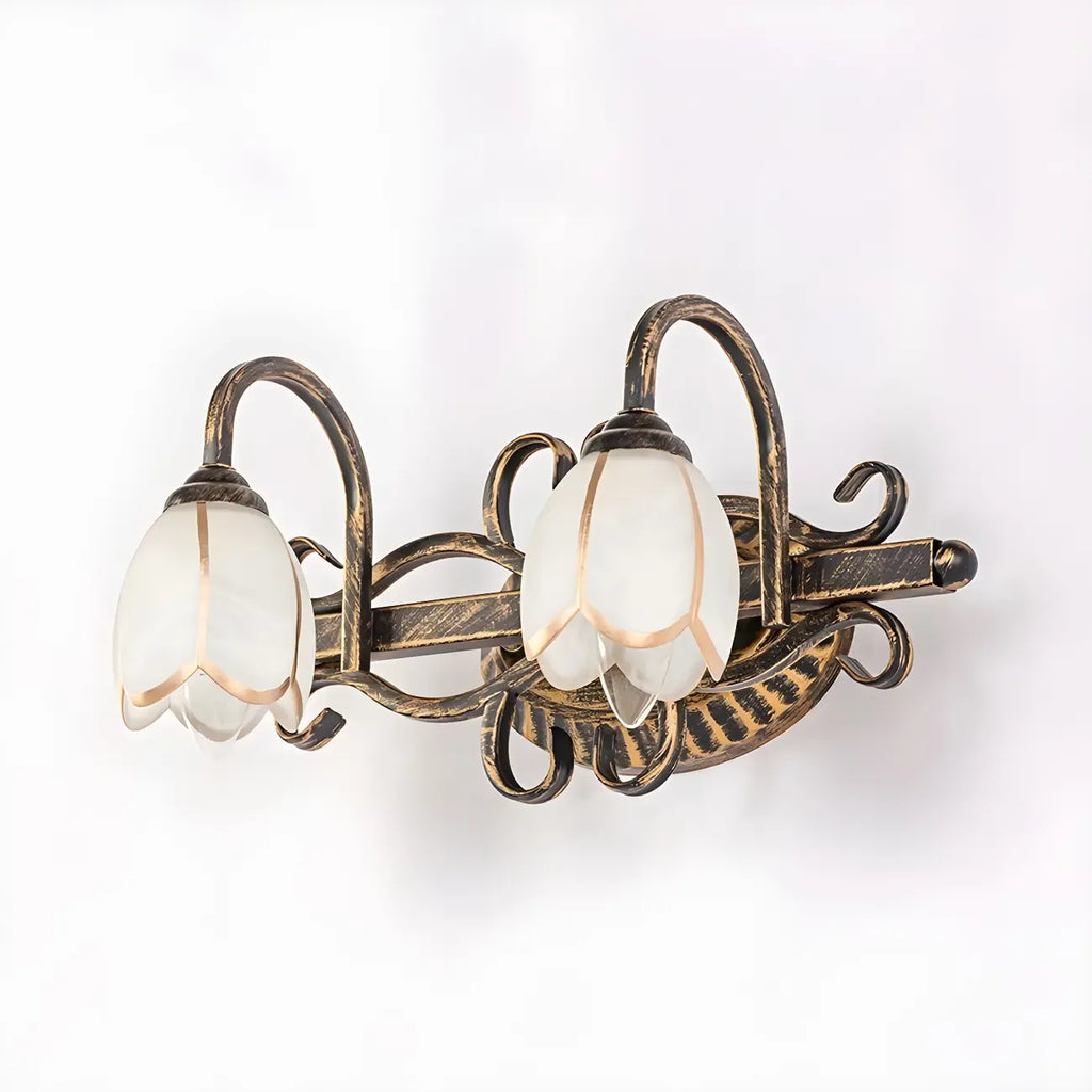 Antique Brass Flower Glass Vintage Bathroom Vanity Light