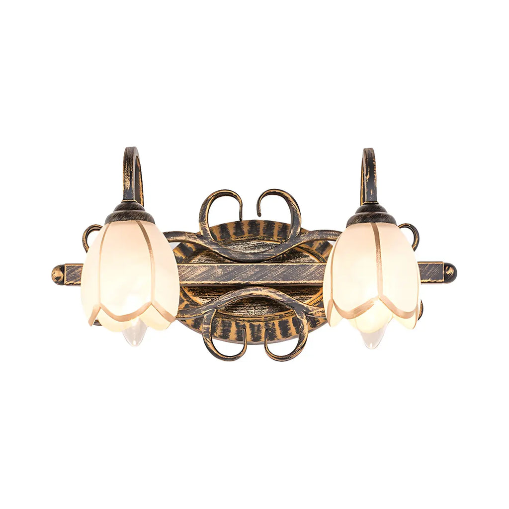 Antique Brass Flower Glass Vintage Bathroom Vanity Light