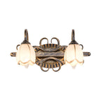 Antique Brass Flower Glass Vintage Bathroom Vanity Light
