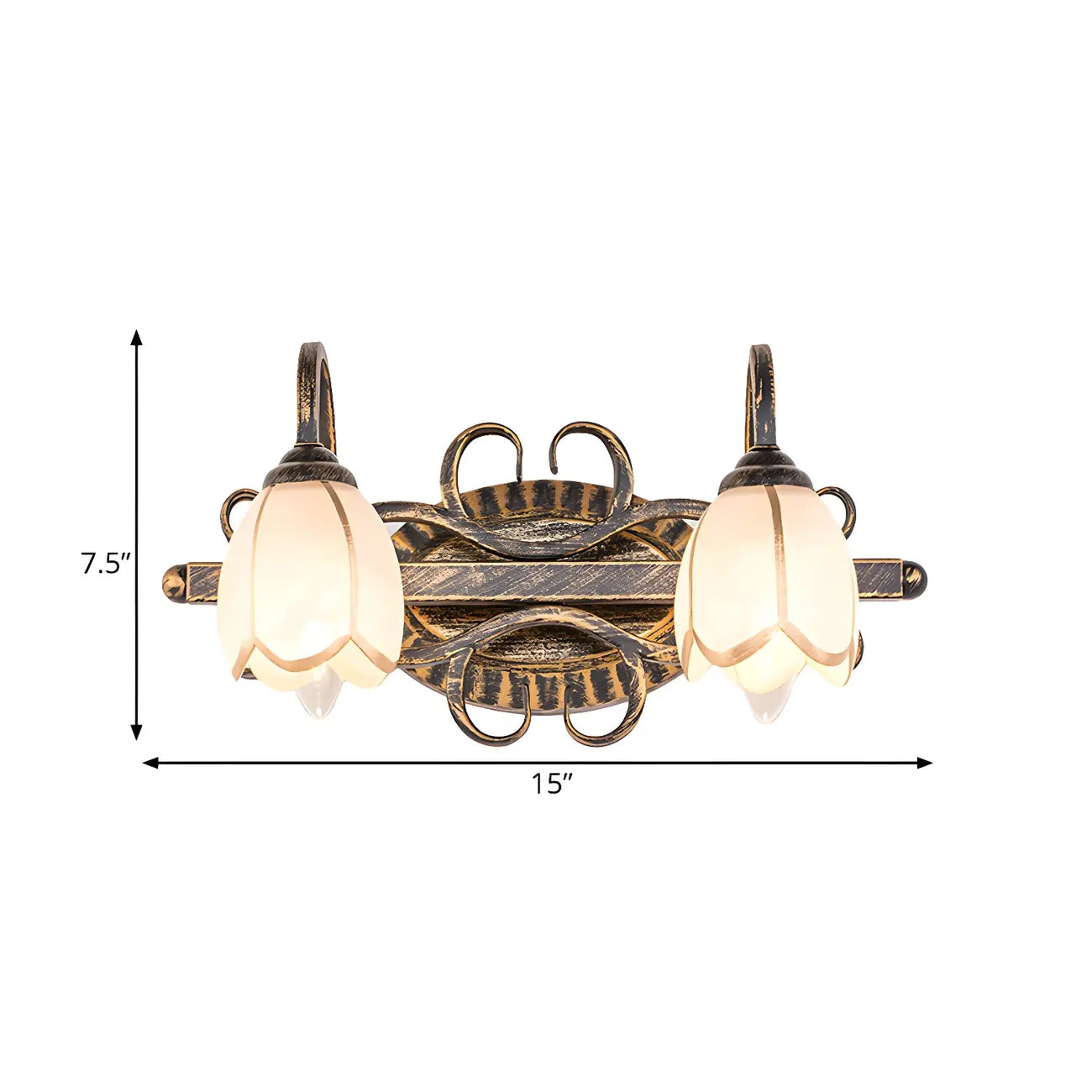 Antique Brass Flower Glass Vintage Bathroom Vanity Light