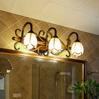 Antique Brass Flower Glass Vintage Bathroom Vanity Light