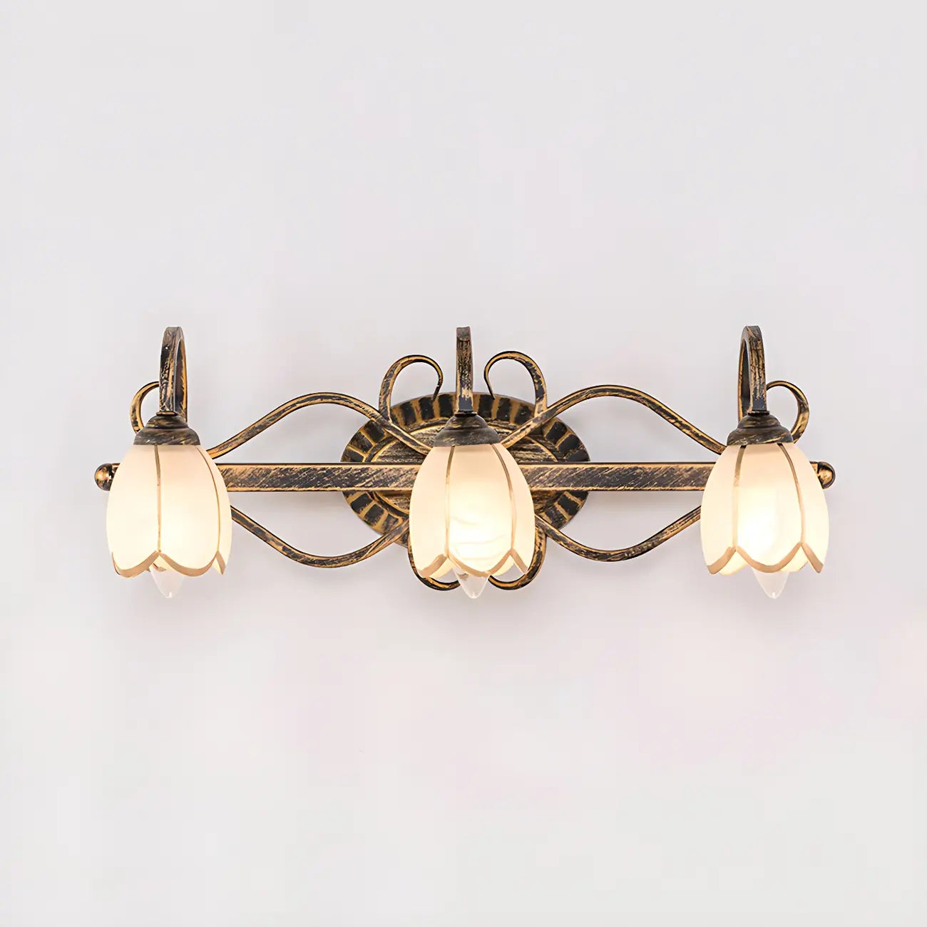 Antique Brass Flower Glass Vintage Bathroom Vanity Light