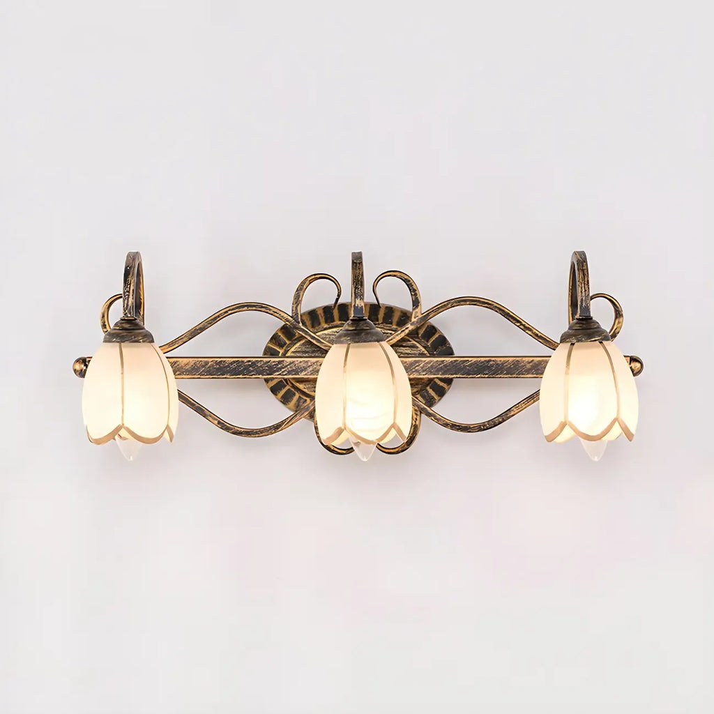 Antique Brass Flower Glass Vintage Bathroom Vanity Light